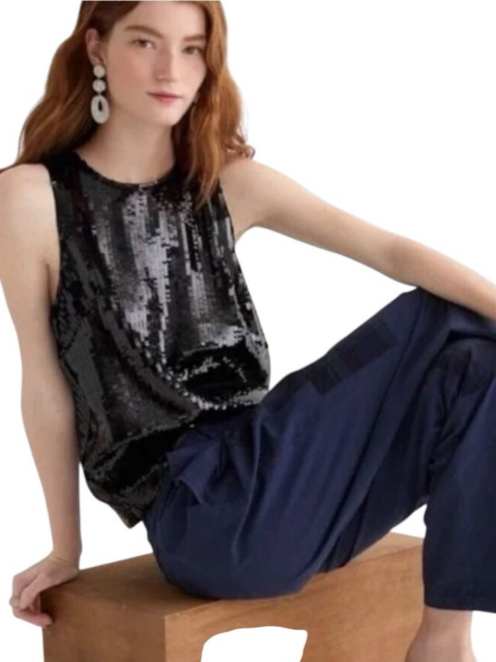 J.Crew Womens Sequin Black Sleeveless Shell Tank Top/Blouse Keyhole Back Size XS